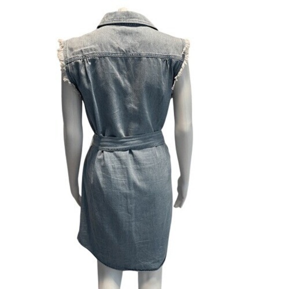 7 For All Mankind Chambray Sleeveless Belted Shirt‎ Dress Light Blue Size S - Picture 7 of 11